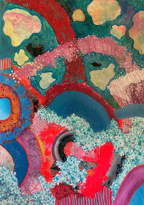 Stort abstrakt maleri, Siren Song, 100x140
